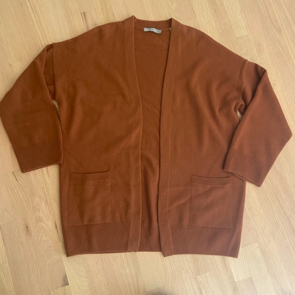 Vince 100% Cashmere Oversized Open Front Cardigan Rust Cognac Sz L - Picture 1 of 5